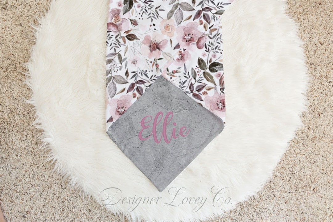 Floral Minky Blanket Mauve Baby Blanket Crib Blanket Lap Etsy