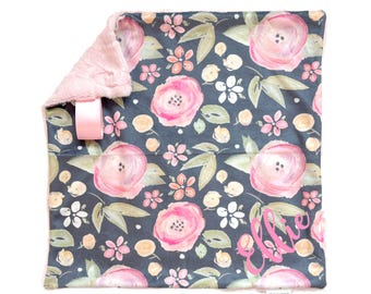 Floral Minky Baby Lovey Blanket: Personalized Security Blanket