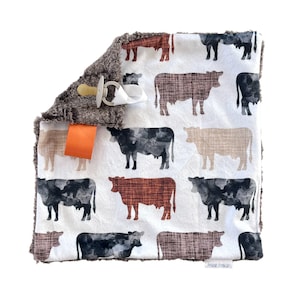Cow Binky Minky Lovey Blanket | Baby Pacifier Blanket | You choose the backing!