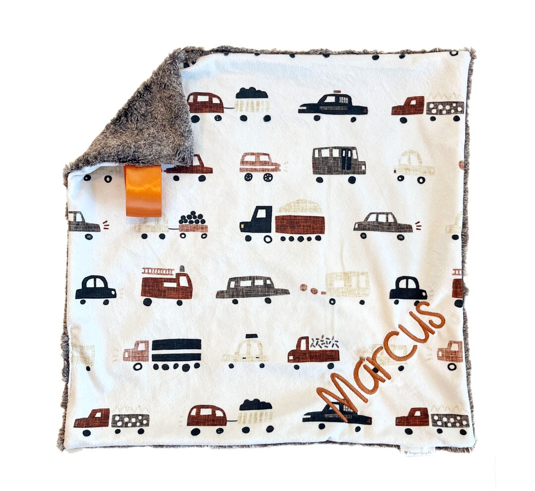 Personalized Lovey Blanket, Cars and Trucks Lovey for Babies, Security