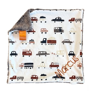 Personalized Lovey Blanket, Cars and Trucks Lovey for Babies, Security Blanket, Baby Lovie