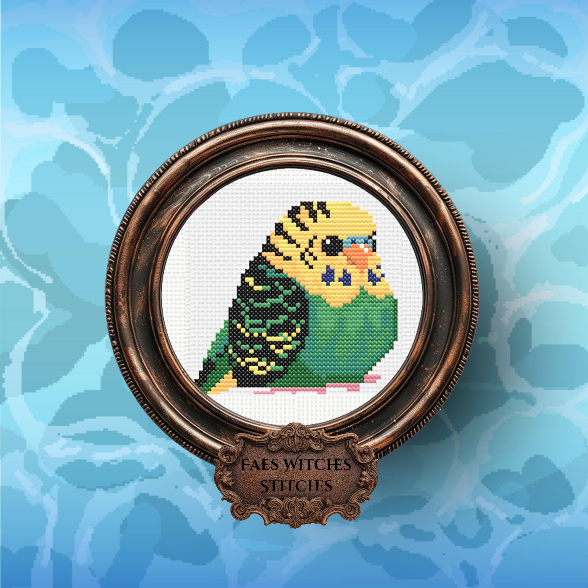 Green Budgie Cross Stitch Pattern PDF | Parakeet Embroidery Design ...
