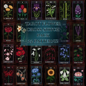 Serie de flores de tarot en punto de cruz / Bordado gótico / ¡22 patrones! / Descarga en PDF