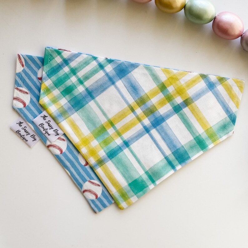 Home Run Double Sided Dog Bandana Over the Collar