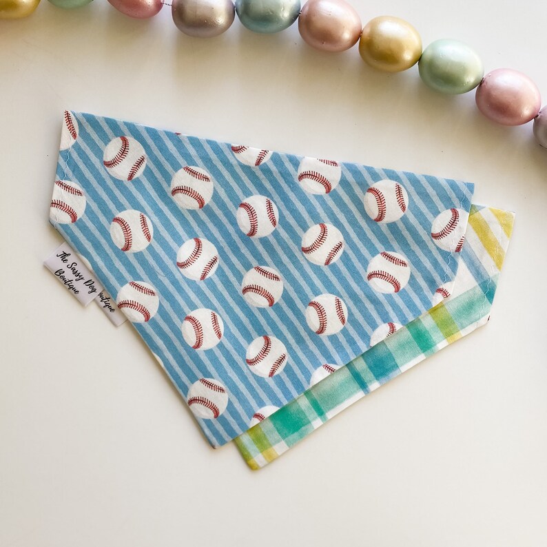 Home Run Double Sided Dog Bandana Over the Collar
