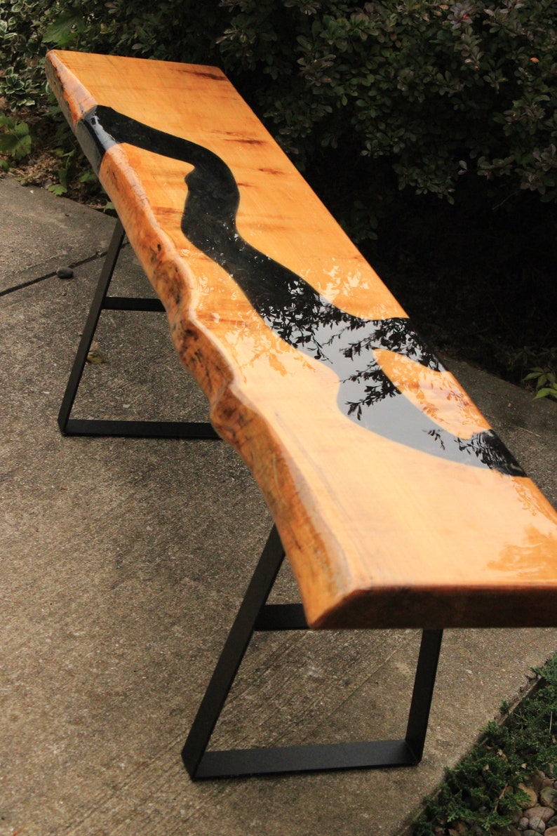 Live Edge River Bench, Live Edge Bench, Epoxy Coated Live Edge Bench