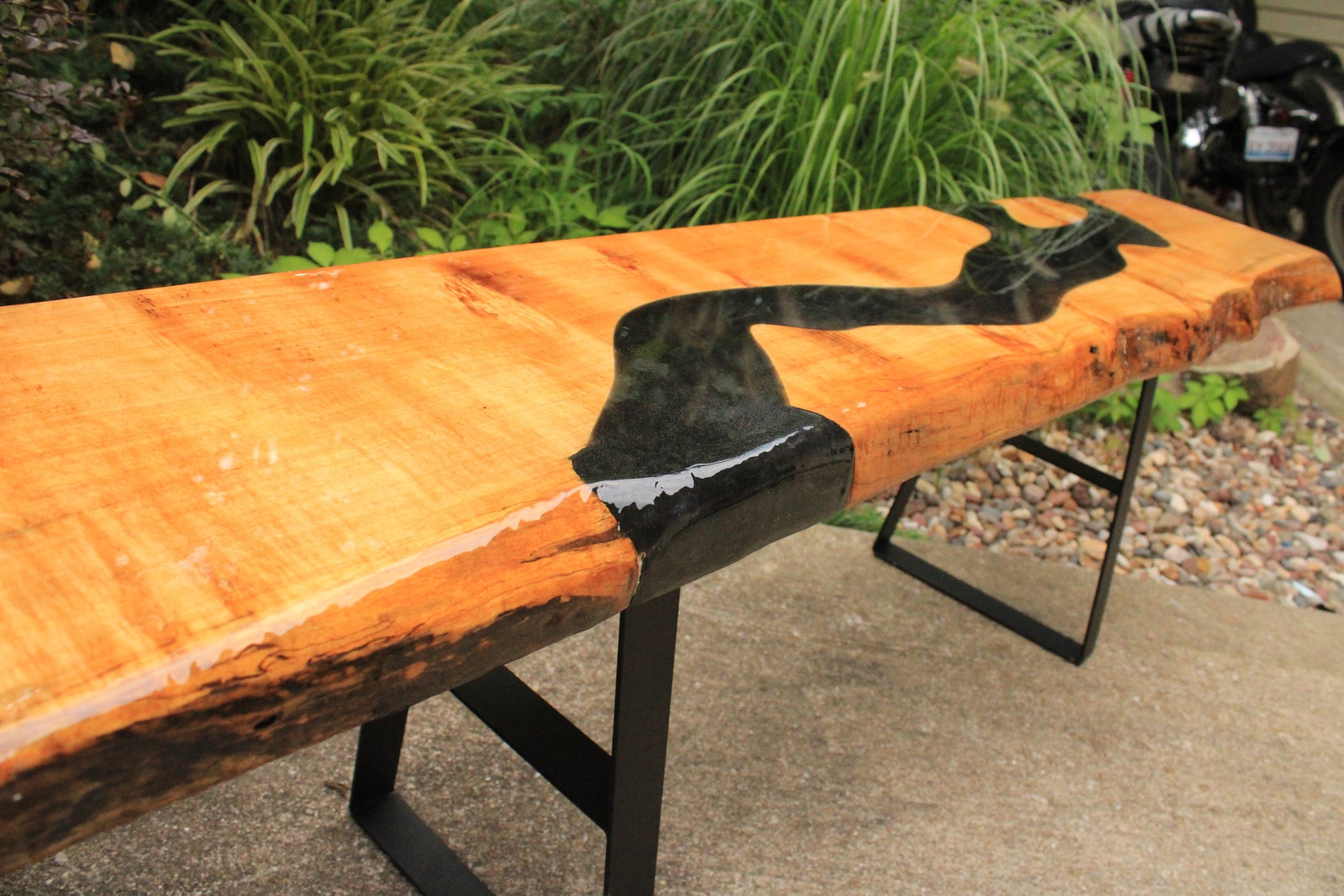 Live Edge River Bench, Live Edge Bench, Epoxy Coated Live Edge Bench