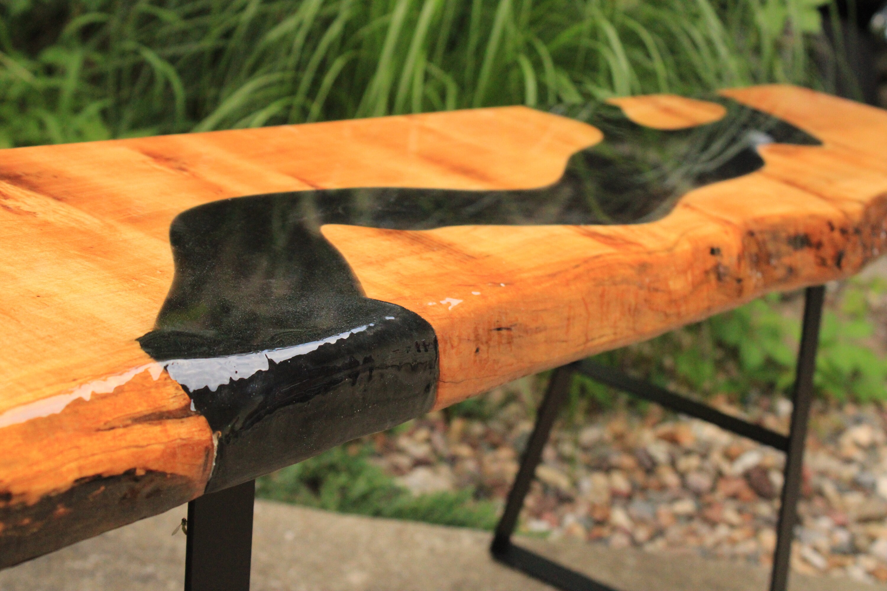Live Edge River Bench, Live Edge Bench, Epoxy Coated Live Edge Bench
