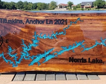 Lakehouse Signs Home decor, cnc engraved, lived edge lake sign, live edge art wood, epoxy resin gloss