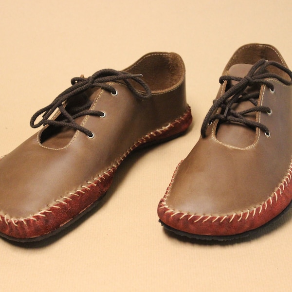 Zapatos hechos en Alemania, zapatos de hombre hechos de cuero, zapatos hechos a mano, zapatos minimalistas sostenibles, puntera ancha | Mod. 12 escote marrón-rojo