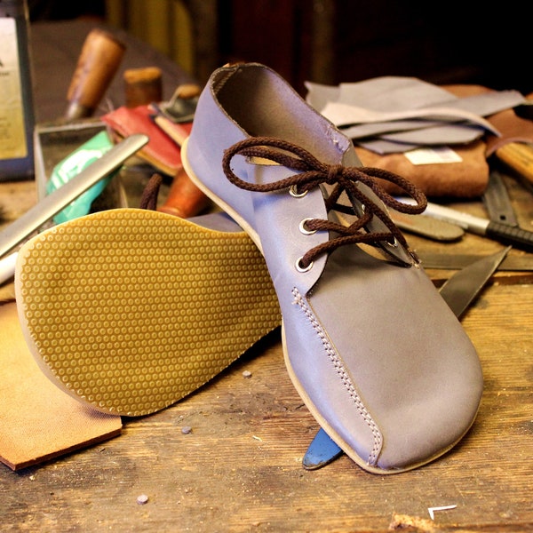 Mod. Basic#1 | Barefoot shoes made of leather from the shoemaker | low cut | gray | round shape