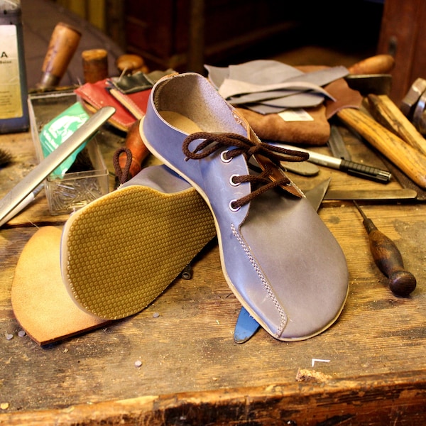 Mod. Basic#1 | Barfußschuhe aus Leder vom Schuhmacher | low-cut | grau-braun | runde Form