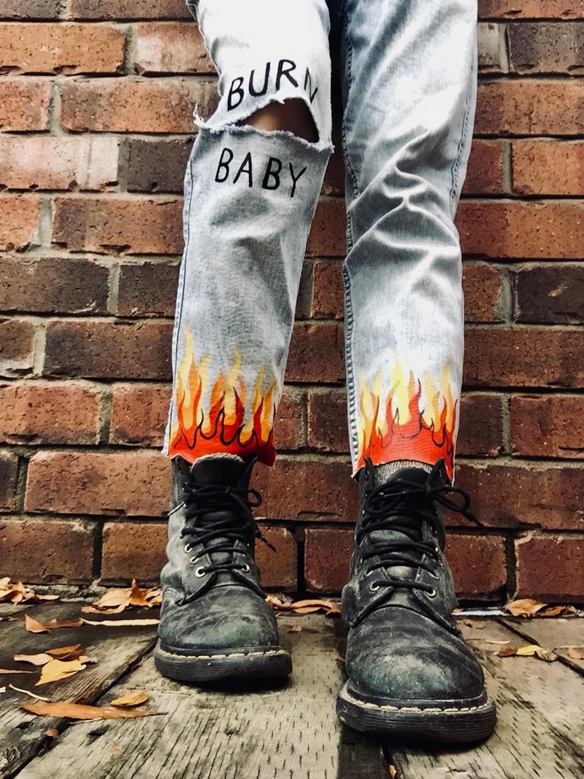 Vintage DIY Painted Flames on Comfy Jeans Etsy UK