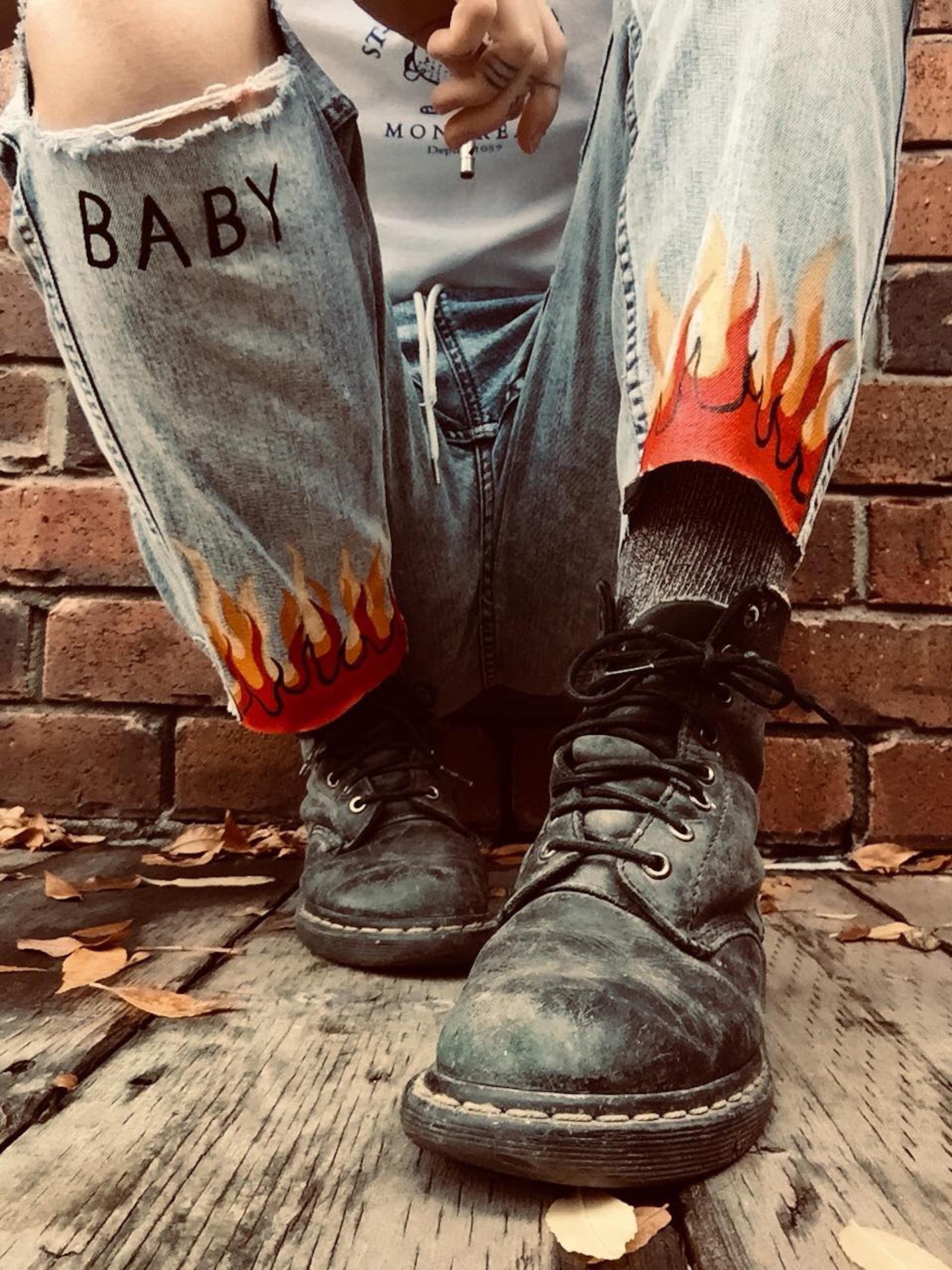 Vintage DIY Painted Flames on Comfy Jeans Etsy UK