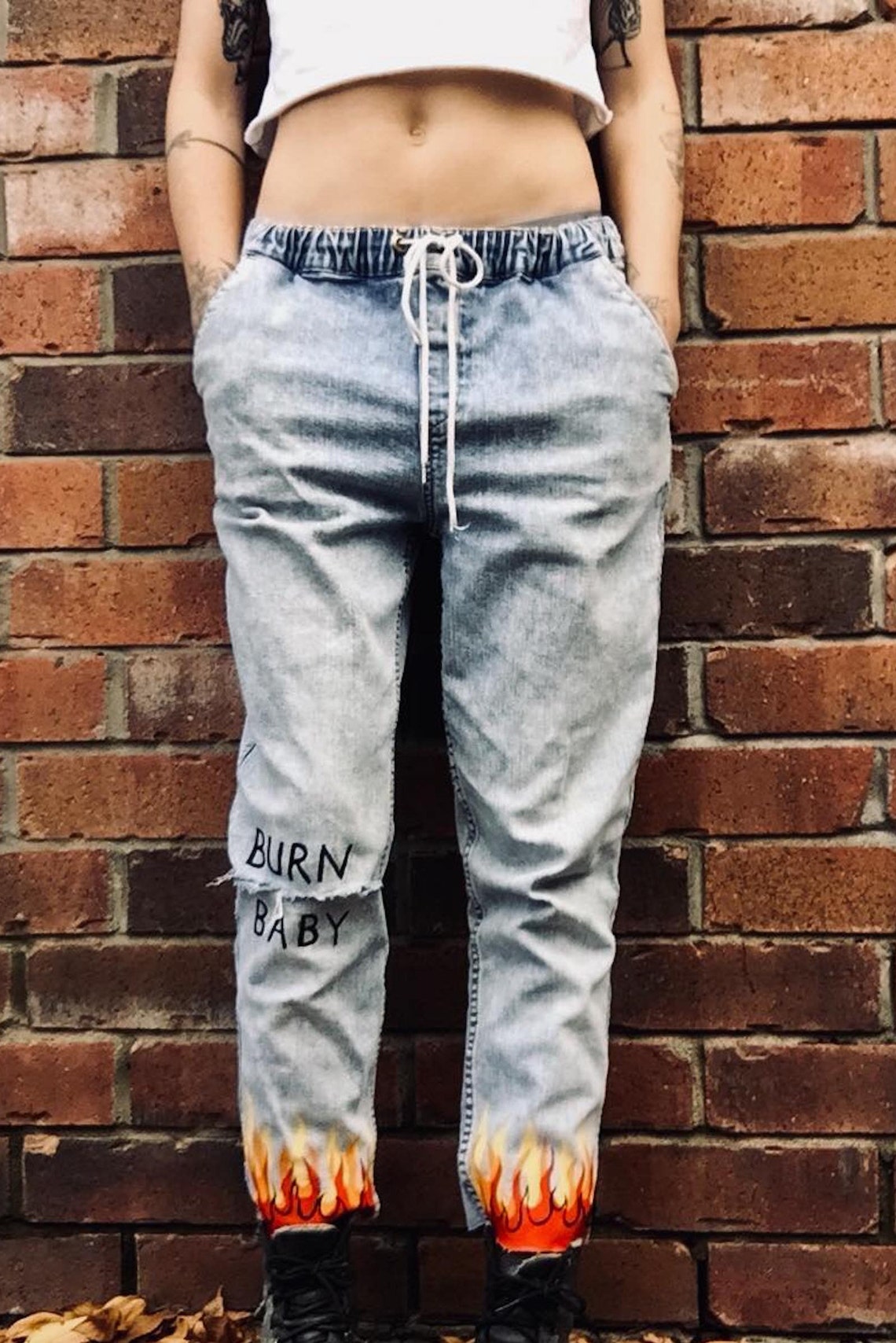 Vintage DIY Painted Flames on Comfy Jeans Etsy UK