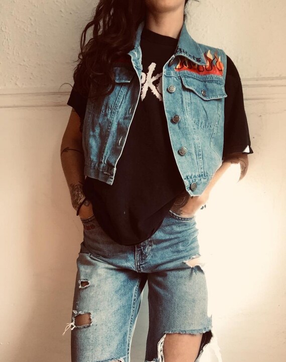 Giacca jeans in denim vintage con fiamme dipinte | Etsy Italia
