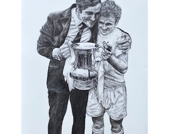 Billy Bremner & Don Revie FA Cup 1972 - A1 / A2 / A3 Print of an original drawing - Charcoal drawing / Leeds Utd / LUFC / Manager