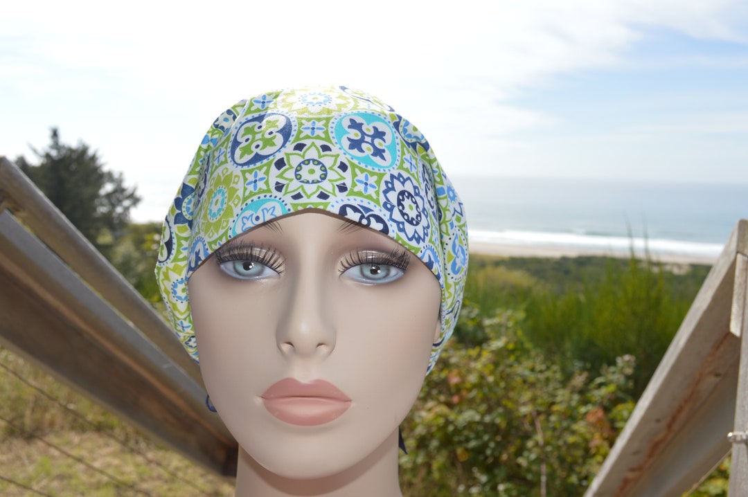 Spanish Tile Navy/green/Teal Womens Surgical Scrub Cap. Etsy.de