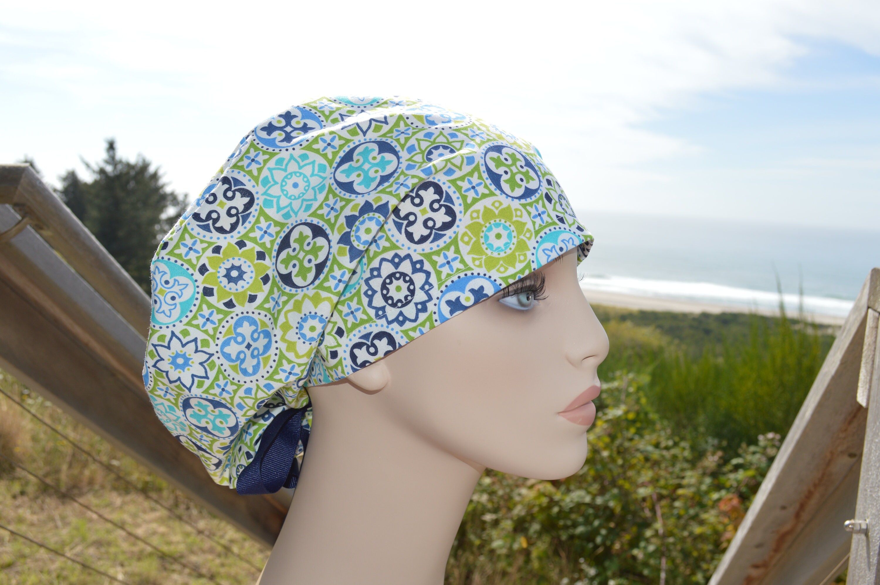 Spanish Tile Navy/green/Teal Womens Surgical Scrub Cap. Etsy.de