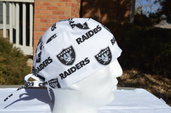 White Las Vegas Raiders - Men's Surgical Scrub Hat. Tie back, Scrub Hat, Nurse Cap, Doctor Hat.