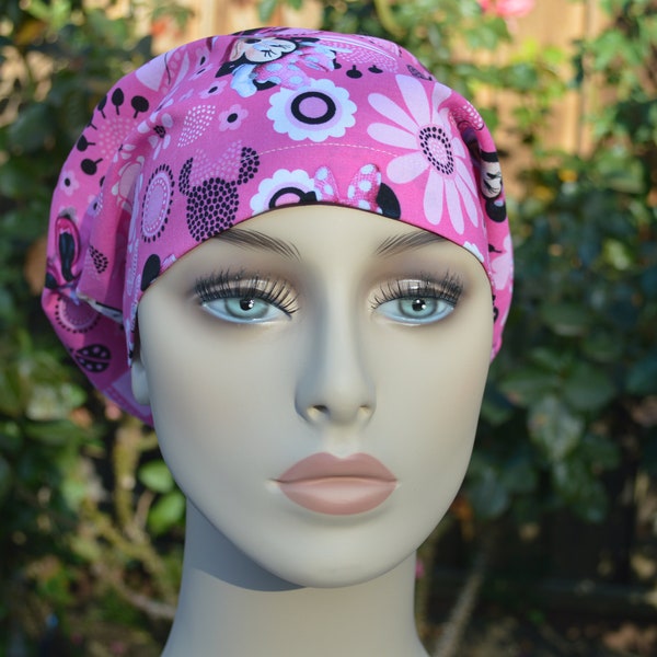 Hot Pink Minnie Mouse Women's Surgical scrub cap. One size fits all/1
