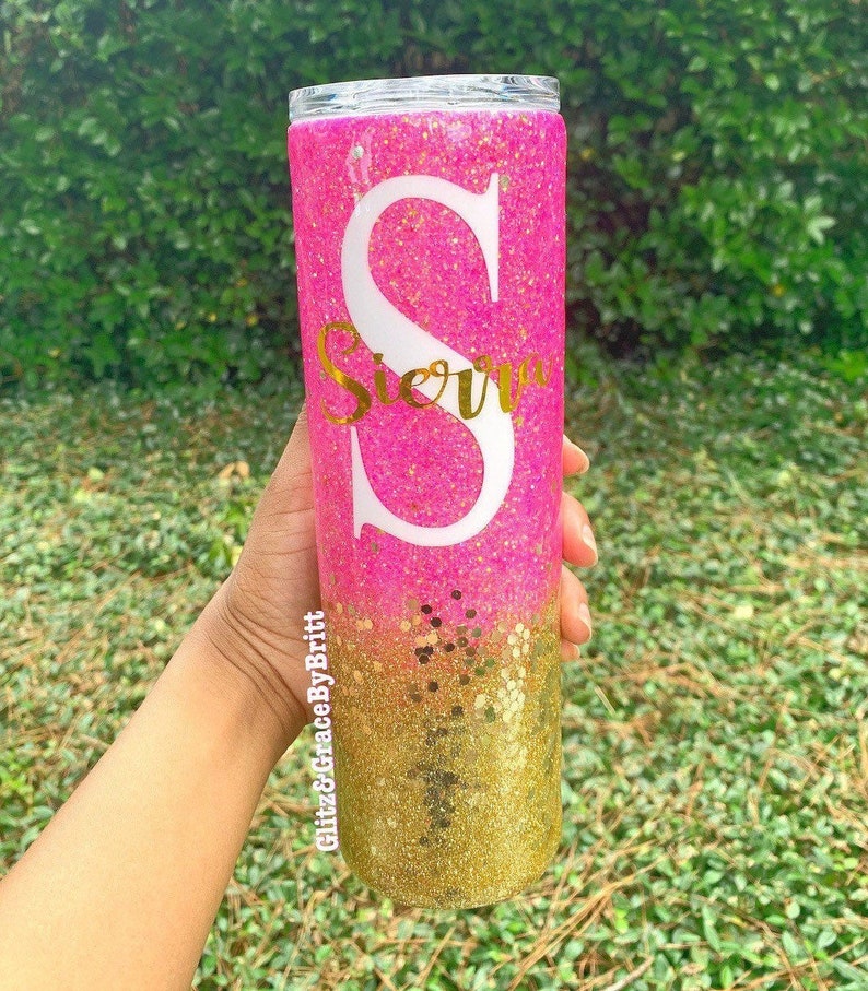 Customized name tumbler Initial glitter tumbler Personalized Etsy