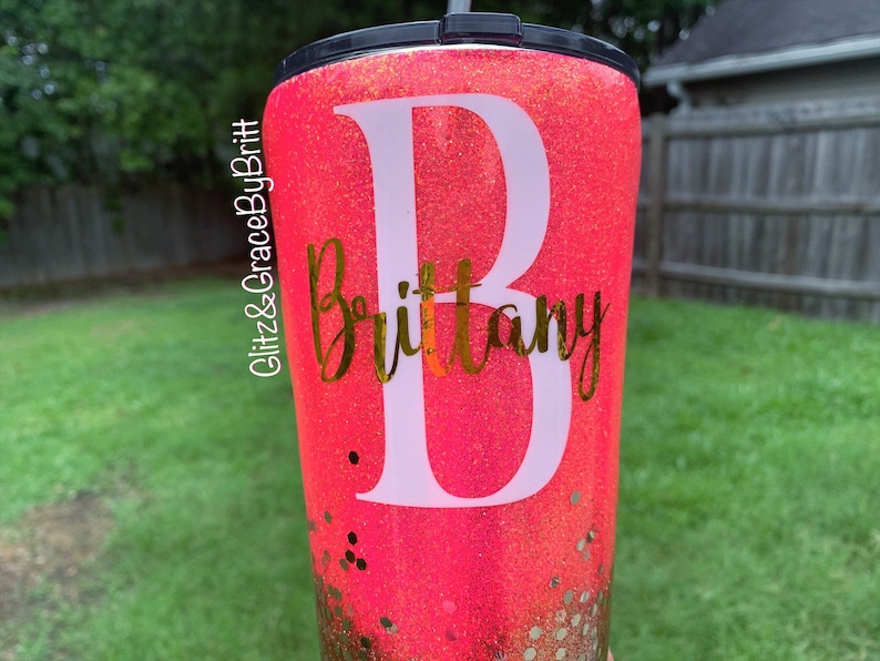 Customized name tumbler Initial glitter tumbler Personalized Etsy