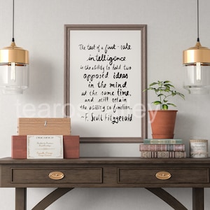 Test einer erstklassigen Intelligenz F. Scott Fitzgerald Zitat Druck Kalligraphie Hand-Brief Literarische Inspirational Art Decor Digital Printable
