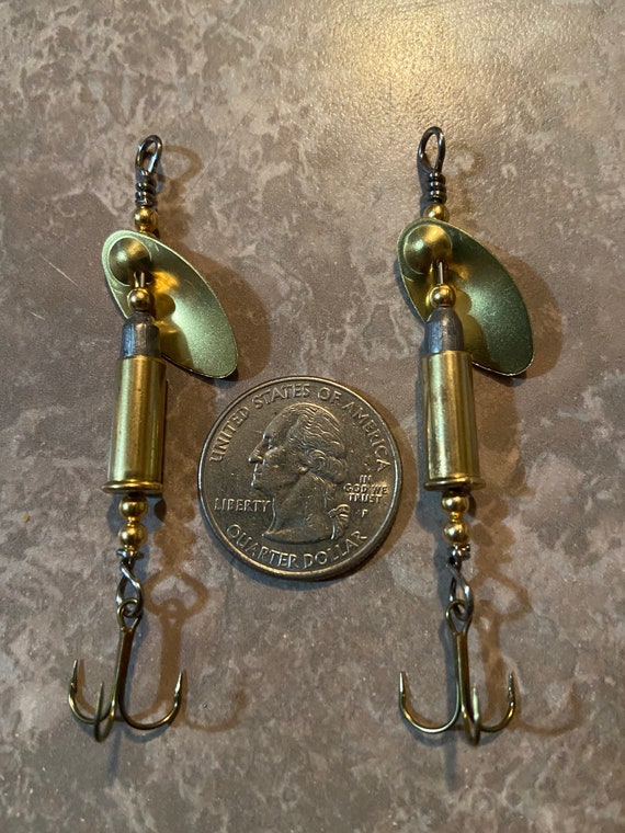 brass bullet case fishing lures Handmade Inline Spinner Lure: .22lr Brass Casing, Gold Blade (set of 2)