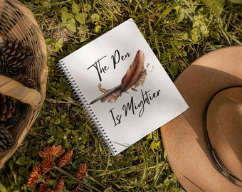 Cuaderno espiral Pen Mightier, diario para lector, diario para escritor, regalo de amante del libro, regalo de lector, regalo de diario, regalo para escritor