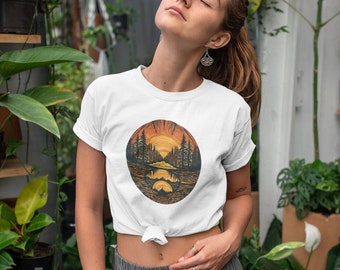 Tree Cut Sunrise Shirt Camiseta unisex, Camisas de la naturaleza, Ropa de la naturaleza, Amantes de la naturaleza, Regalos para campistas, Regalos para amantes de la naturaleza