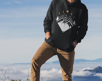 Geometrische Berge Unisex Hoodie, Natur Hoodie, Hoodie für Männer, Camping Geschenk, Hoodie für Frauen, Camping Hoodie, Wandern Hoodie