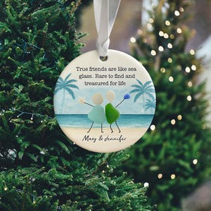 Personalized 2D Sea Glass Friendship Ornament, Best Friend Ornament, Timeless Friendship Keepsake, Besties Christmas Gift, Best Friend Gifts