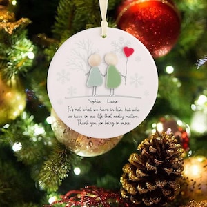 Gepersonaliseerd 2D zeeglas vriendschapsornament, bedankt beste vriendornament, tijdloze vriendschapsaandenken, kerstcadeau besties
