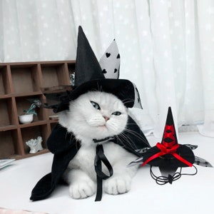 Enchanting 2 pieces Halloween Witch Costume for Cats and Small Dogs2, Wizard hat, Wizard cloak, pet clothing, cat clothing, cat costume