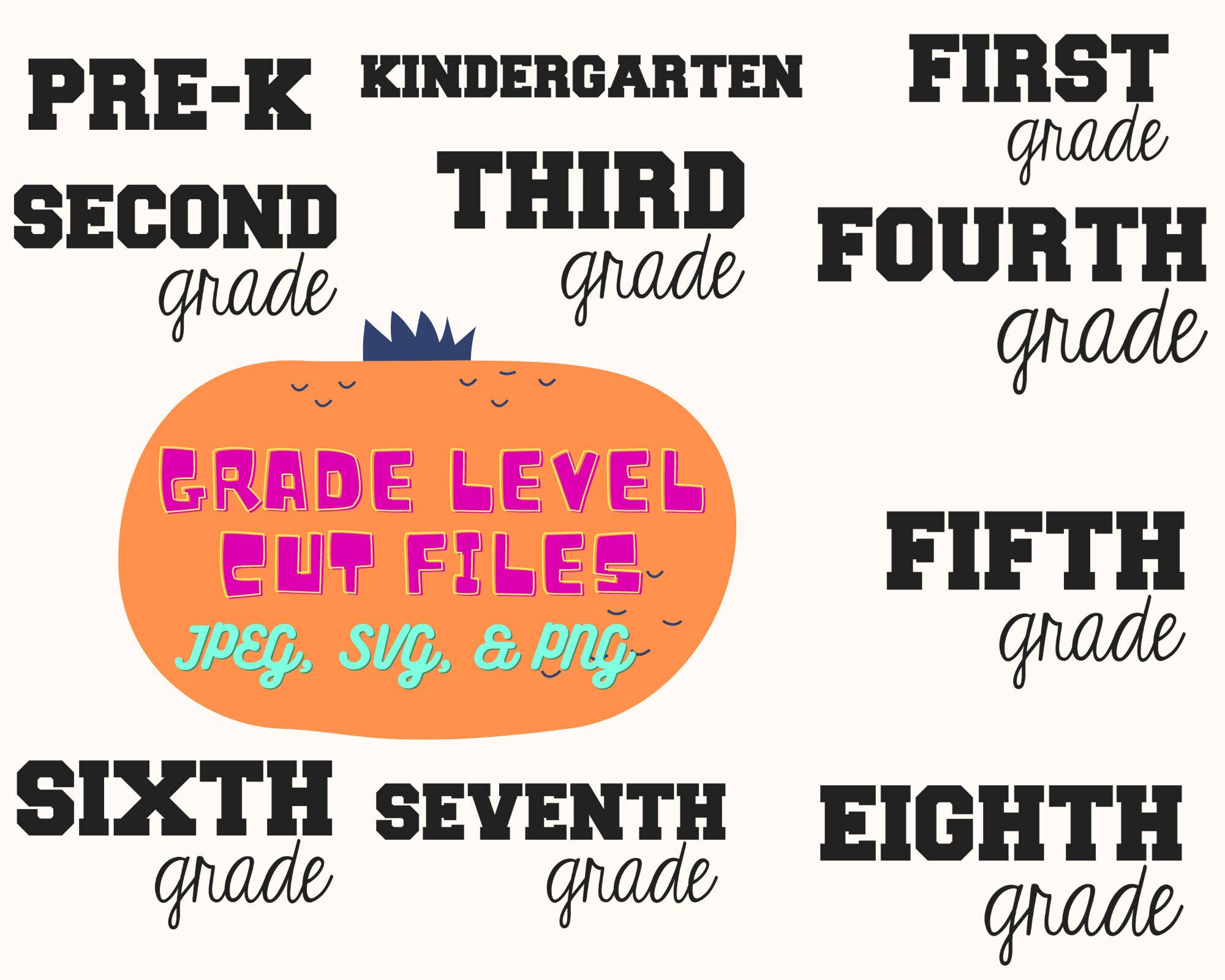 Grade Level Cut Files, Pre-k to Eighth Grade, SVG PNG JPEG Download - Etsy