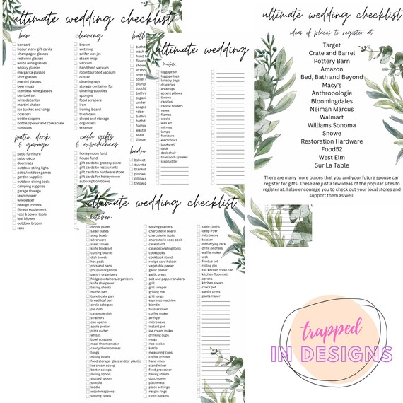 Ultimate Wedding Registry Checklist Printable Wedding Registry Checklist Wedding Planning Printable Wedding Planning Binder Download