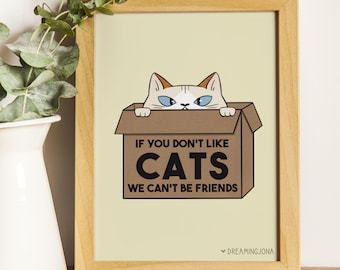 Funny Cat in a Box Art Print Silly Gift for Cat People Wall Decor