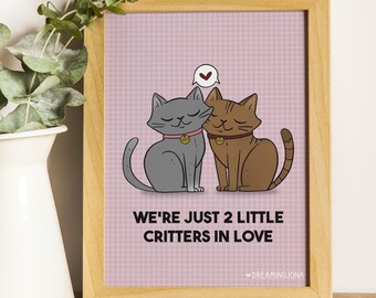 Cats in Love Art Print: Valentine's Day Gift, Smitten Kitten Decor
