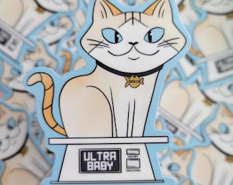 Cat on Scale Sticker Silly Laptop Decal Gift for Cat Lovers