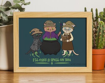 Spooky Cat Art Print Original Design Halloween Gift for Cat Lovers Spell Casters