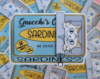 Pegatina de sardinas de gato, regalo divertido para amantes de los gatos, calcomanía para computadora portátil