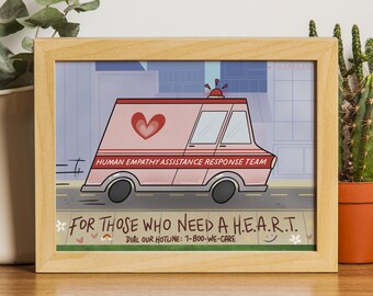 Empathy Ambulance Art Print, PowerPuff Nostalgic Style Illustration