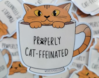 Cat in a Coffee Cup Sticker Gift for Orange Cat Lovers Laptop Decal