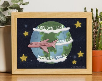 Love Makes the World Go Round Art Print Nostalgic Space Gift for Lovers