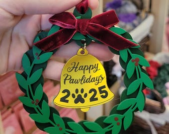 Happy Pawlidays 2025 Christmas Holiday Ornament Gift for Cat People