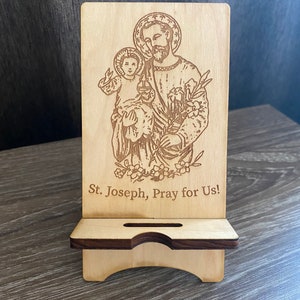 St. Joseph phone stand, Saint Joseph and child Jesus phone stand, St. Jospeh pray for us phone stand, Catholic phone stand for men
