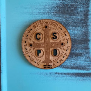Saint Benedict wood medal, St. Benedict medal, Saint medal, Confirmation gift, Prayer gift, Benedictine, Benedictine wood medal