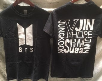 BTS black double sided tee jung kook jimin suga jin V RM