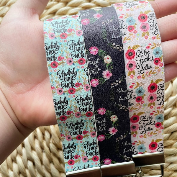 Swear Word Keychains, Floral Wristlet Keychains, Floral Keychains, Cute Wristlet Key Fob, Gifts for Her, Funny Wristlet Keychain for Women